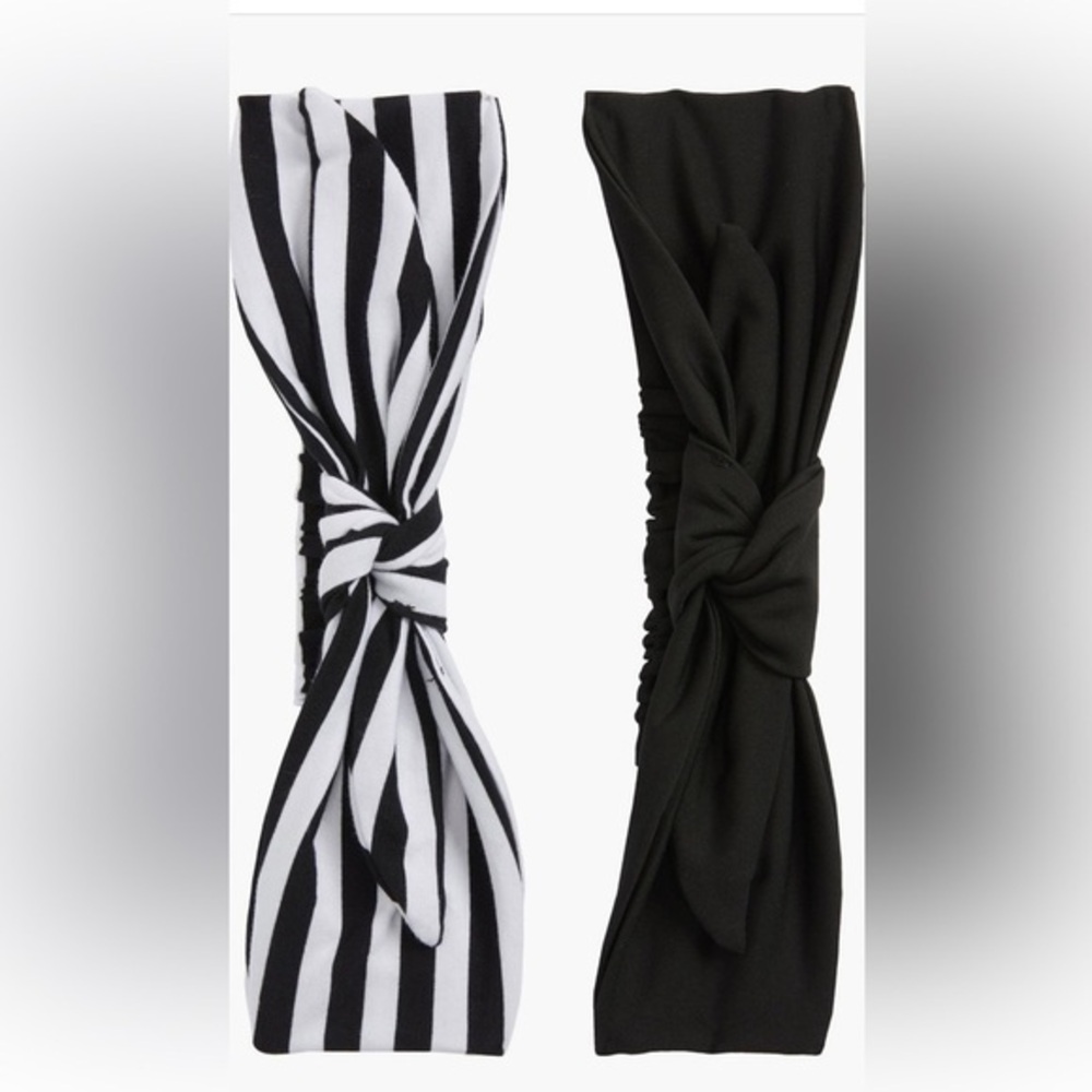 🆕Lele Sadoughi Betty Assorted 2-Pack Black White Stripe Print Headbands::NWT::